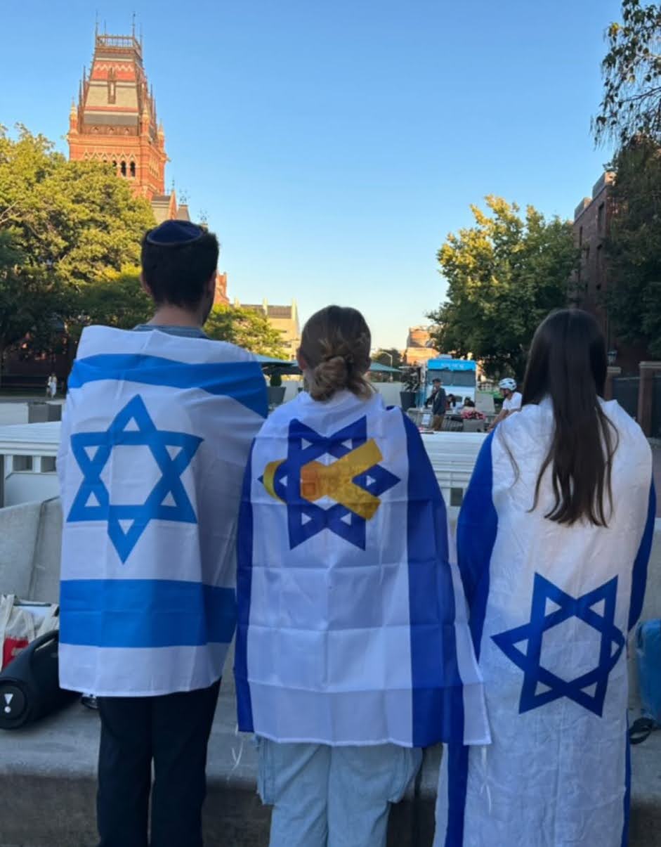 The writer and friends at the October 7 vigil at Harvard on October 5, 2025.