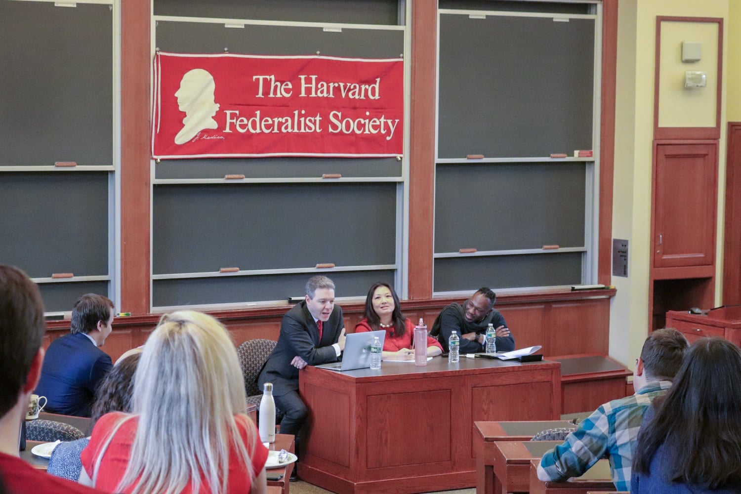 A Harvard Law School Federalist Society event. The chapter hosts debates, speaker events, and alumni gatherings.