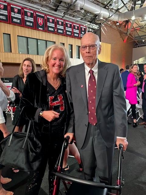 Reardon stands with Nicole P. Haughey '93, a former Harvard Overseer and one of Reardon's closest friends.