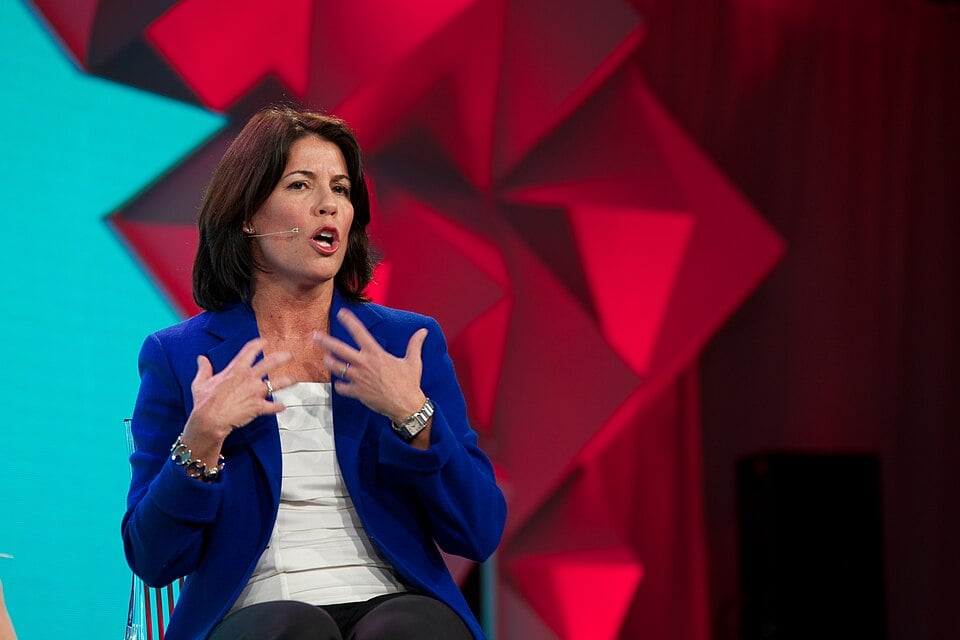 Former Harvard Board of Overseers president Helena G. Buonanno Foulkes '86 speaking at an event in 2014. Foulkes defeated incumbent Rhode Island Governor Daniel J. McKee in the state's 2026 primary election.